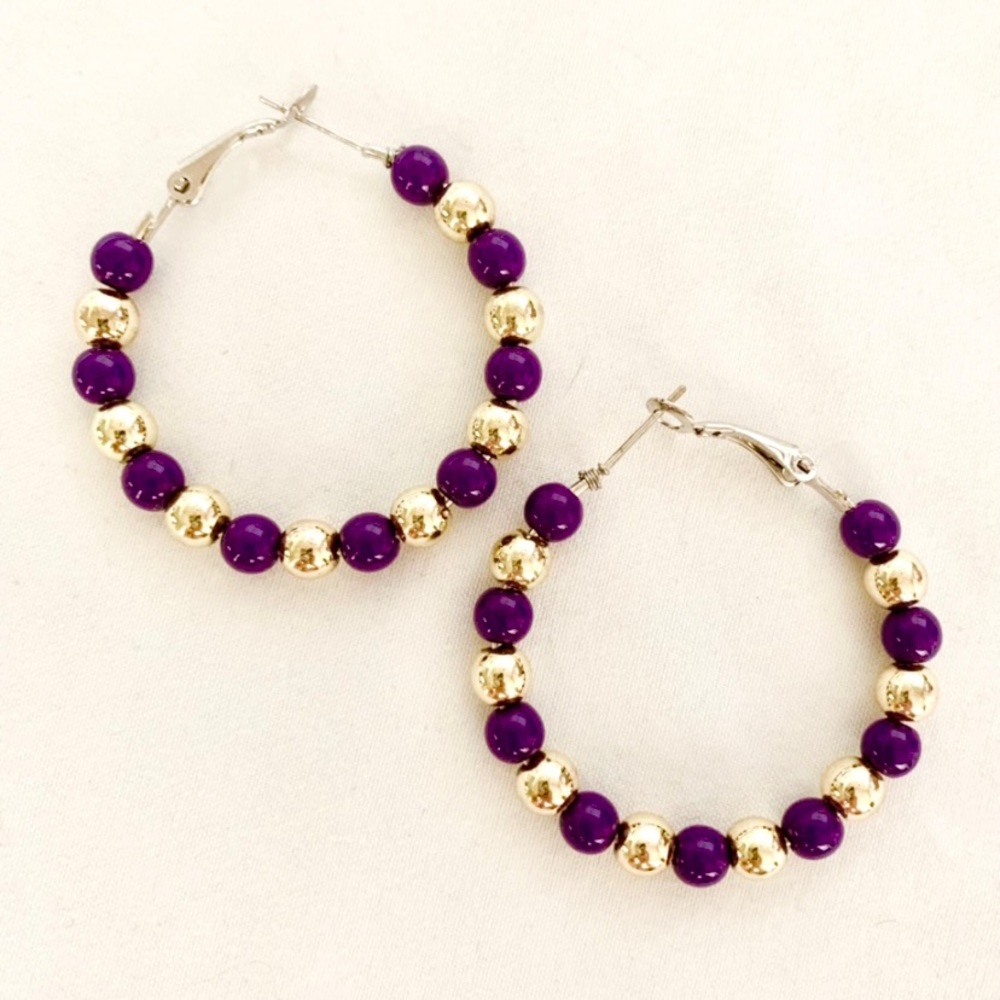 Designer Purple & Gold Beaded Earrings